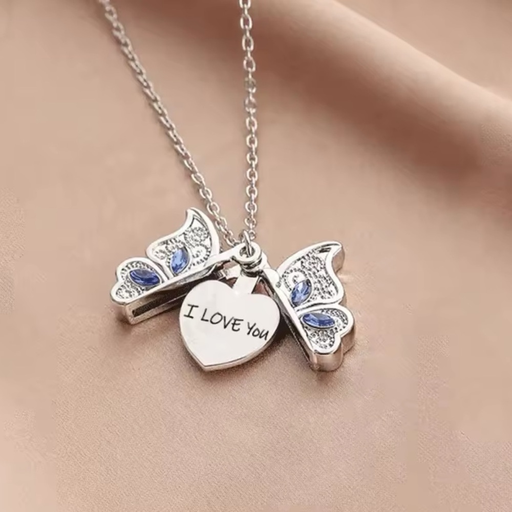Labella - Exquisite Butterfly Necklace “I Love YOU”Can Open Pendant ( SILVER )